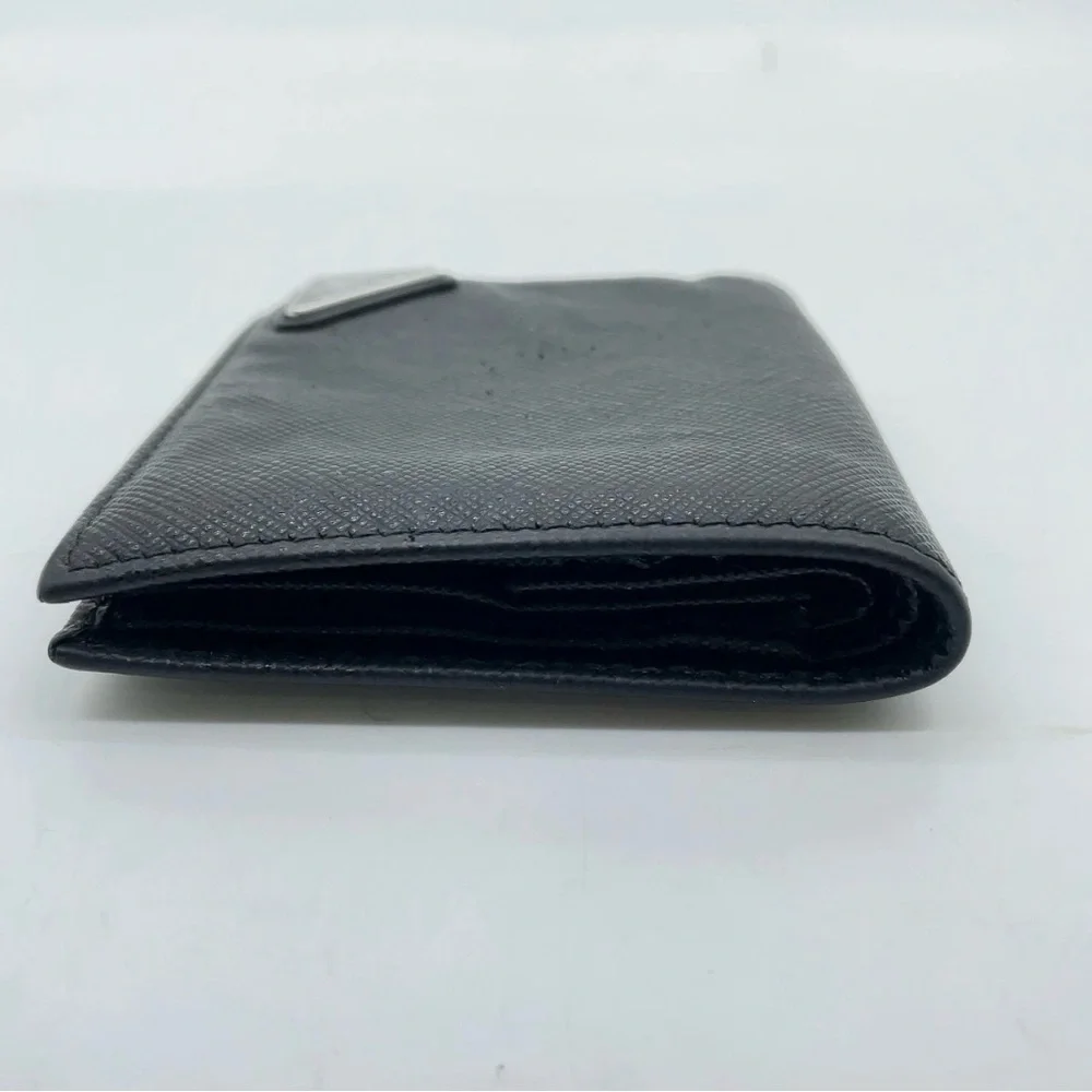 Prada Triangle Logo Saffiano Leather Black Bifold Wallet W/Box Authentic